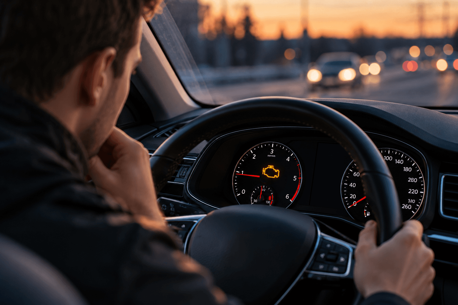 Podświetlona kontrolka Check Engine na desce rozdzielczej